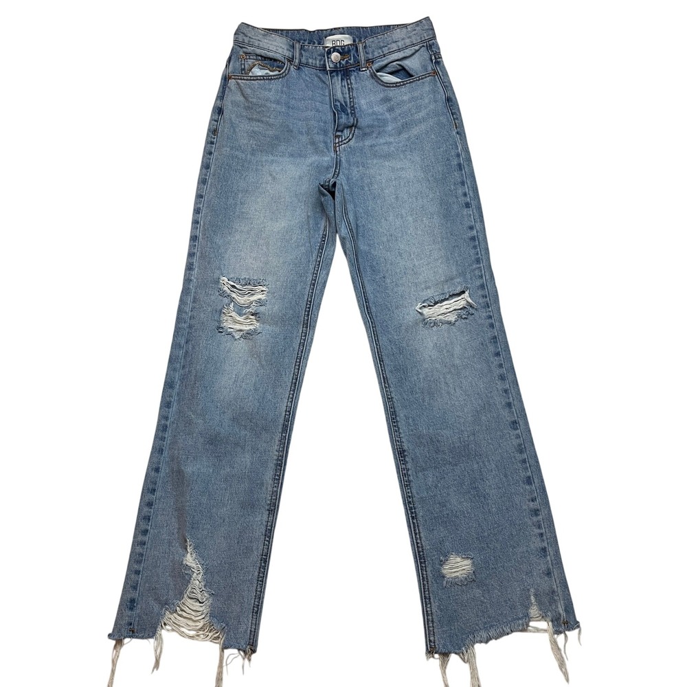 BDG Jeans Women 27 Blue Cowboy Jean Distressed High Rise Light Wash Raw Hem